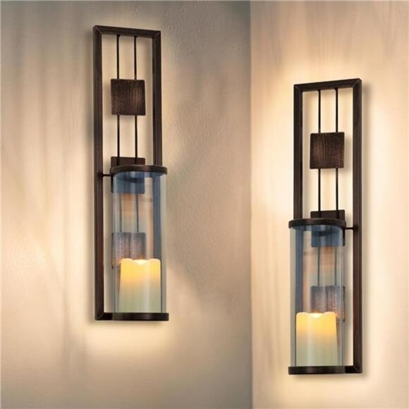 Wall Sconce Candle Holders Set of 2 Metal Wall Decor for Living Room Bathroom - Picture 4 of 8
